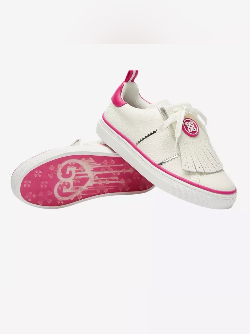 G/FORE White & Hot Pink Fringe Lace-Up golf shoe